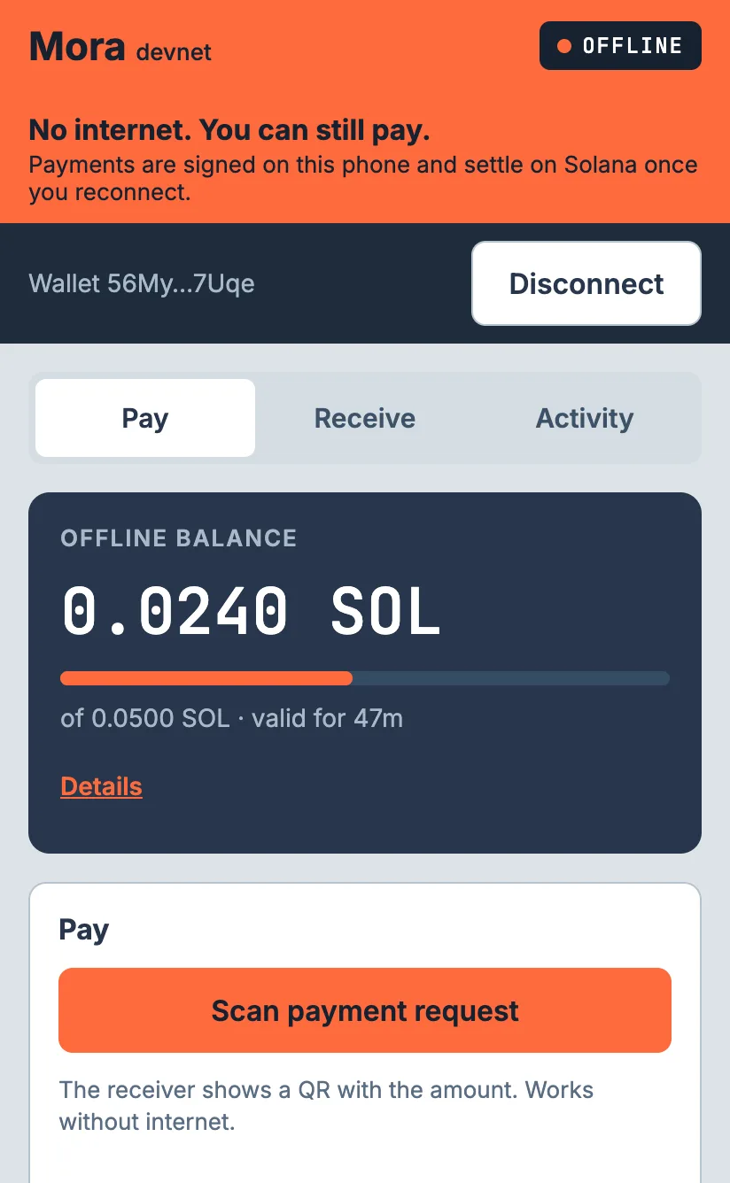 Mora app: No signal, still paying
